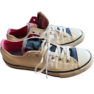 Converse All Star Low Top White Pink Blue Canvas Sneakers Shoes Womens 7 Mens 5